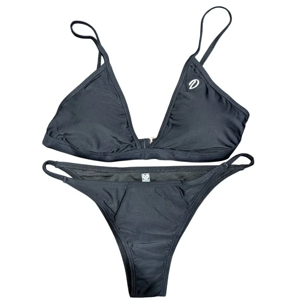 Dixxon Black Tanning Swimsuit Womens Medium Brazilian‎ String Bikini 2 Piece Set